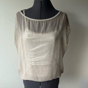 Bailey 44 top double layer sequin tank silver and tan sheer top size XS